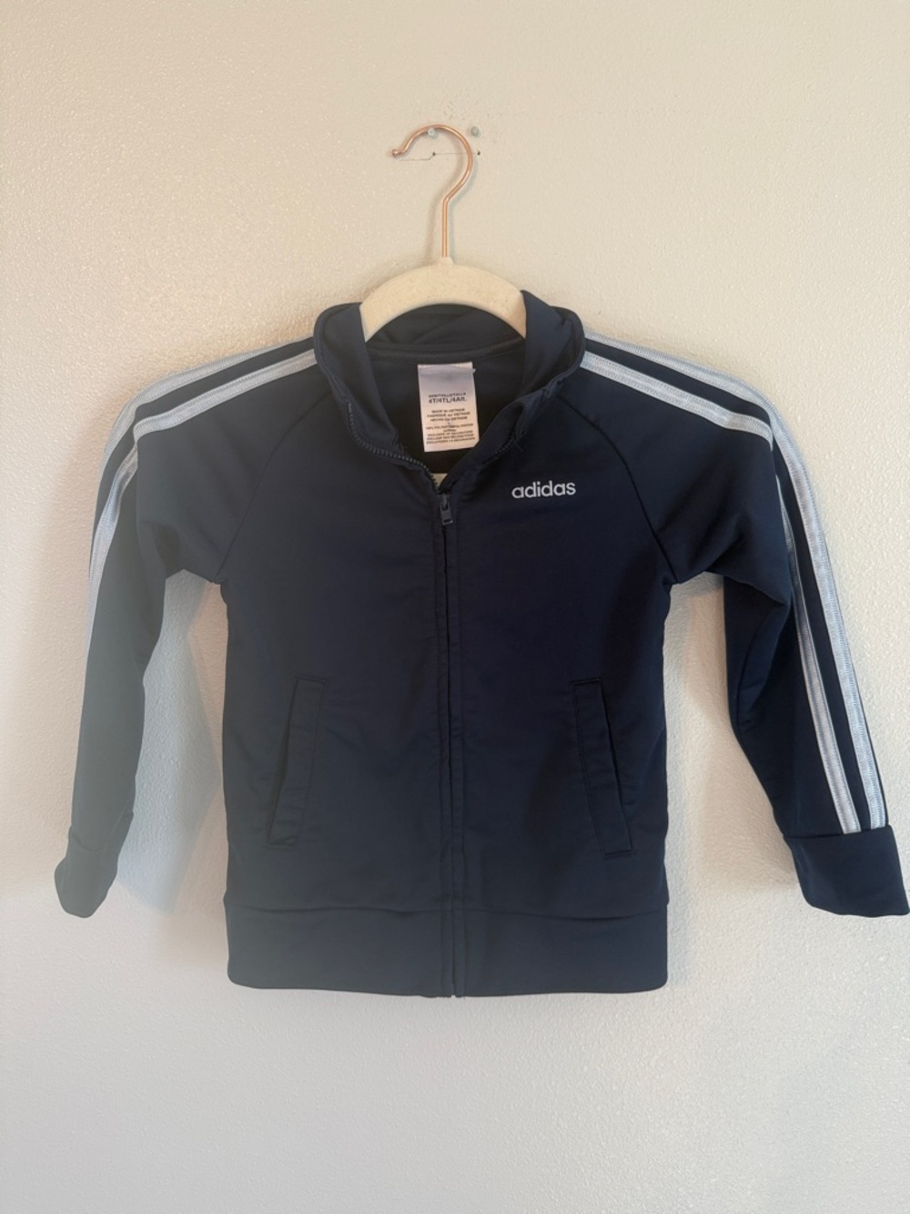 adidas Kids Boys Navy Blue Zip-Up Hoodie with White Stripes Size 4T